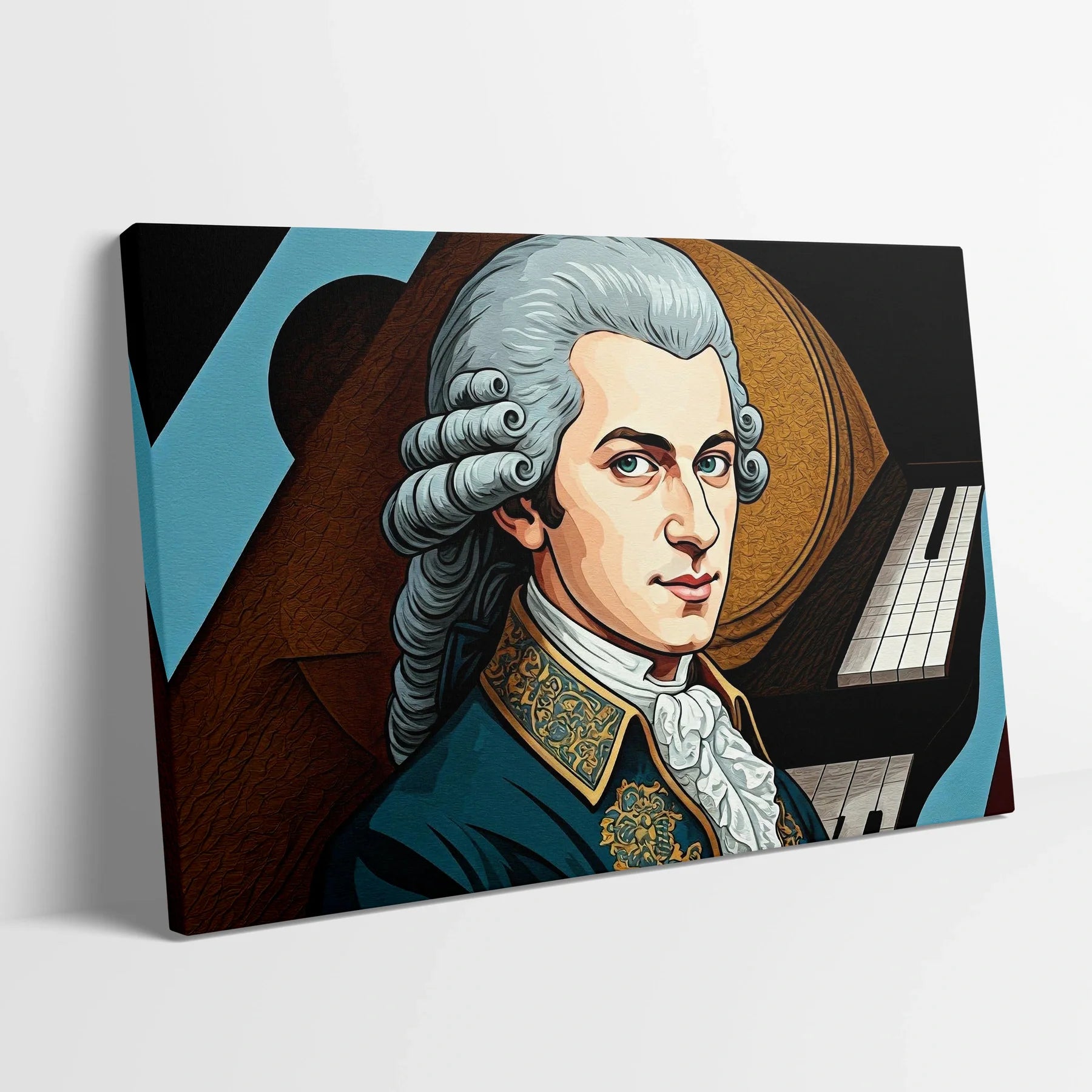 Tablou Modern - Portret Cubist Geometric Mozart - vedere din lateral sprijinit perete