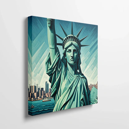 Tabloul Modern - Statue Of Liberty Geometric Art - vedere din lateral sprijinit perete
