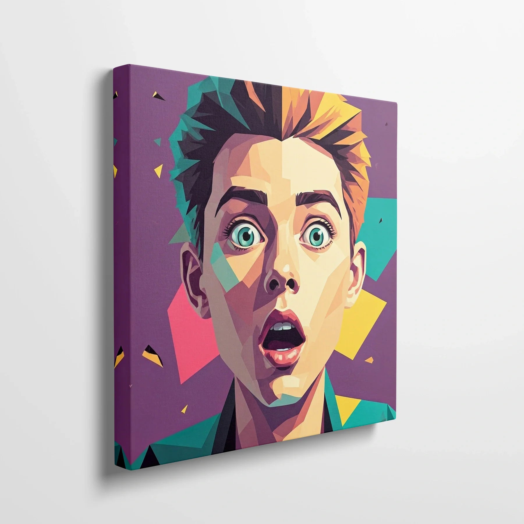 Tablou Modern - Portret Geometric cu Emoții Intense - vedere din lateral sprijinit perete