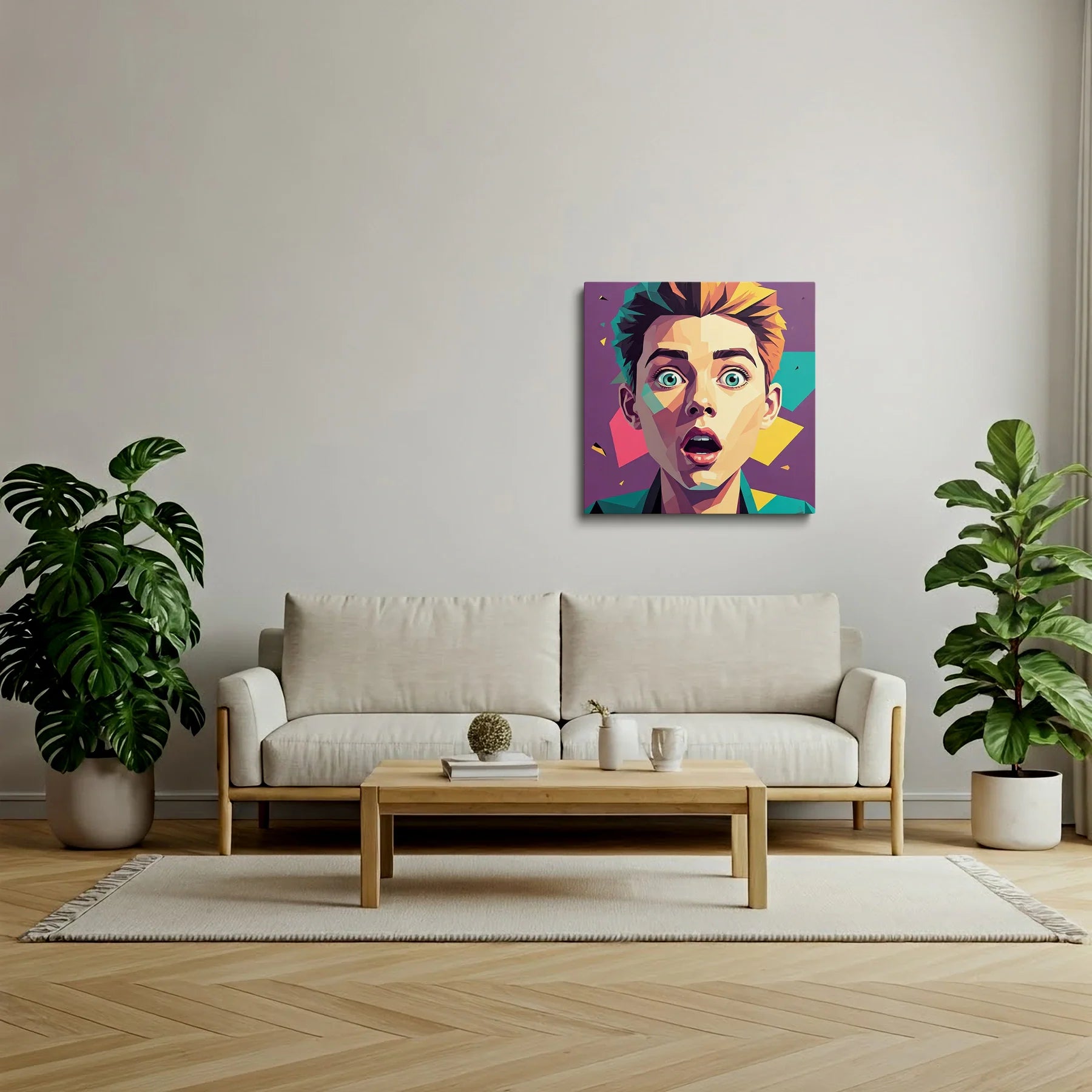Tablou Modern - Portret Geometric cu Emoții Intense - vedere living
