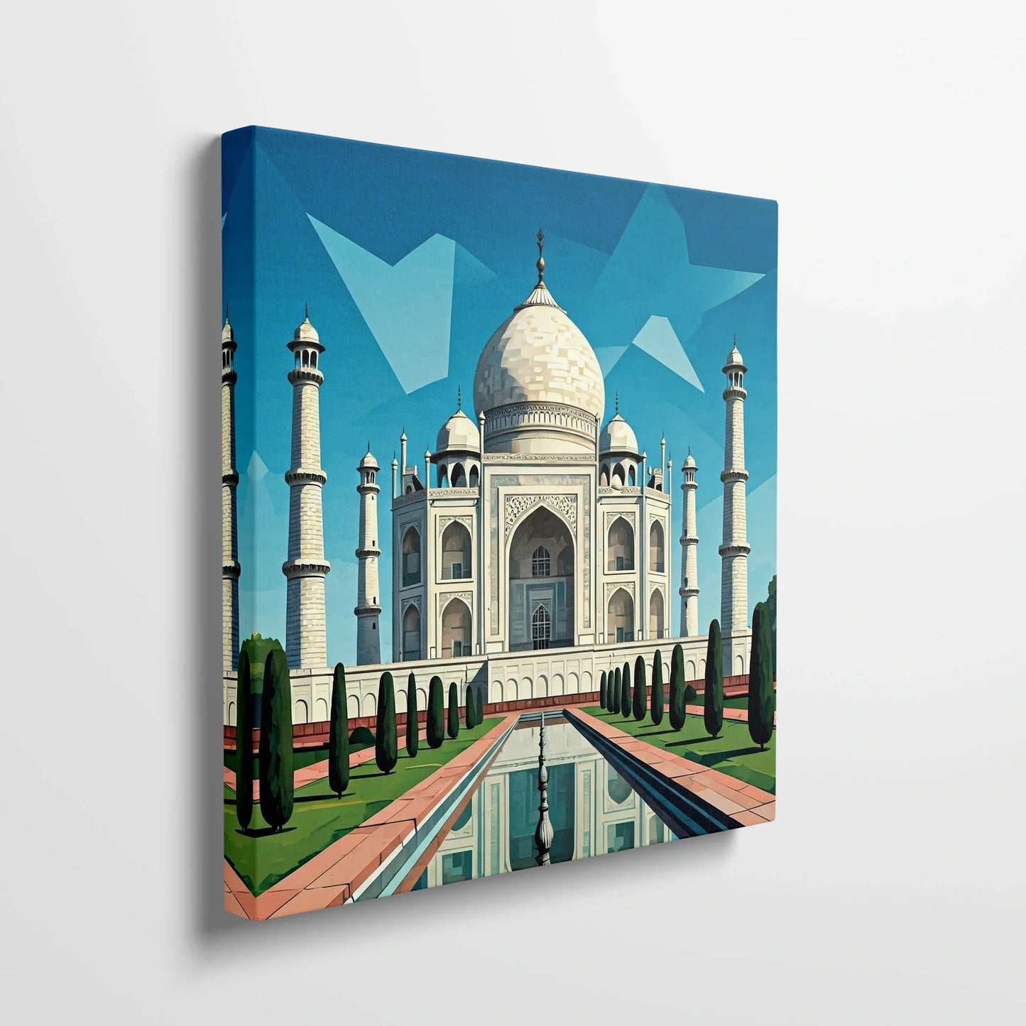 Tablou Modern - Portret Geometric Al Taj Mahal - vedere din lateral sprijinit perete