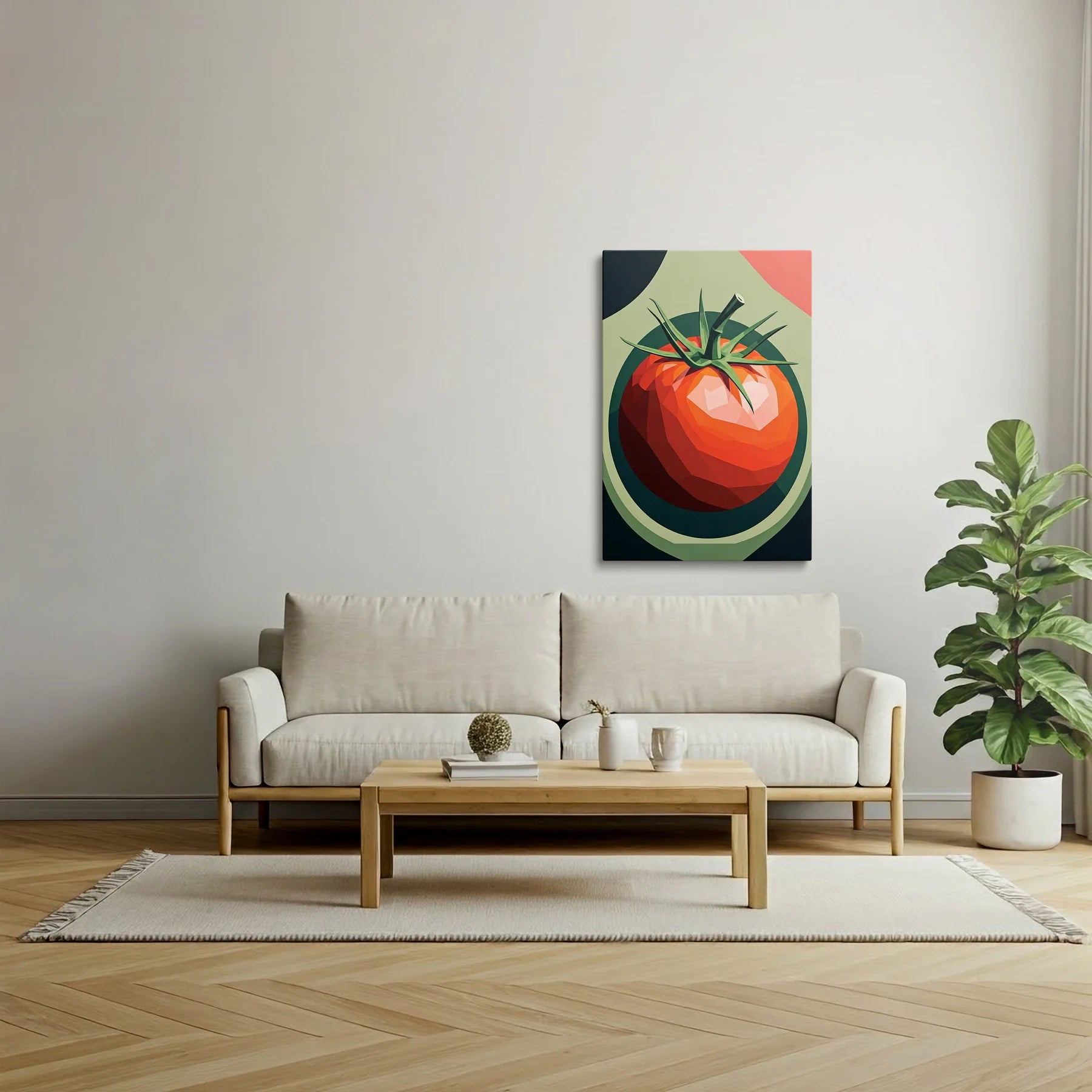 Tablou Modern - Portret Geometric de Roșie - vedere living