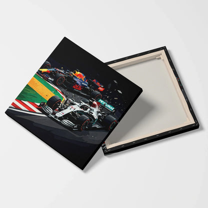 Tablou Modern - Coliziune Iconică în Formula 1 - vedere fata verso
