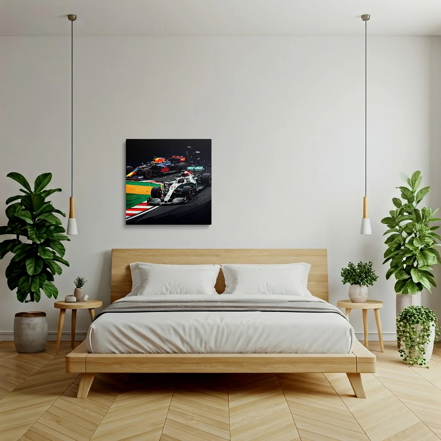 Tablou Modern - Coliziune Iconică în Formula 1 - vedere dormitor