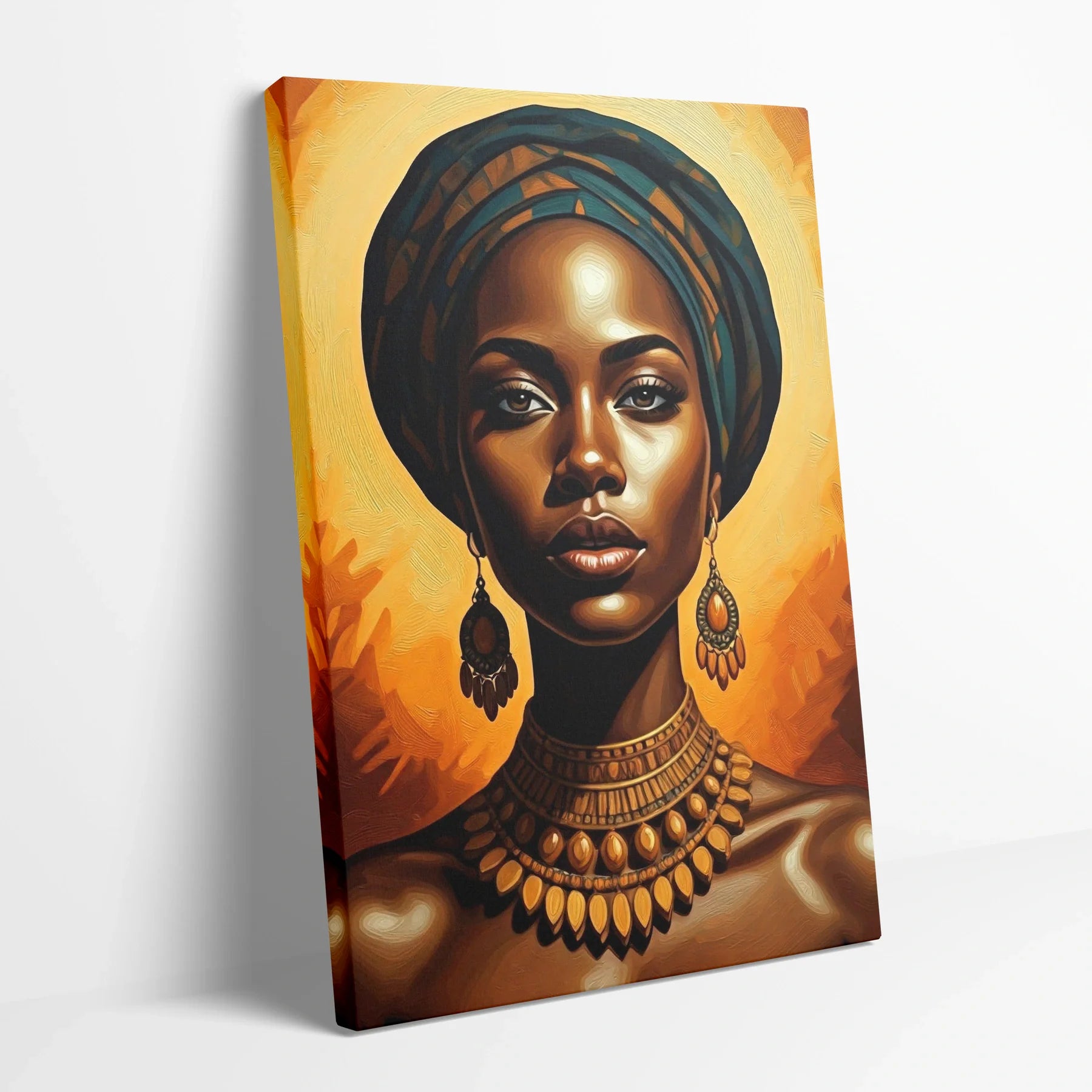 Tablou Modern - Femeie Africană cu Stil Expresiv - vedere din lateral sprijinit perete