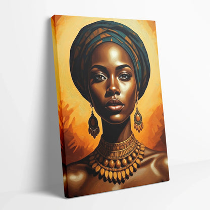 Tablou Modern - Femeie Africană cu Stil Expresiv - vedere din lateral sprijinit perete