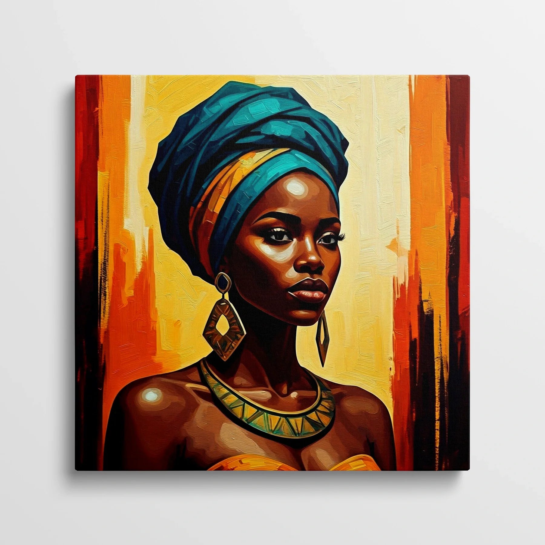 Tablou Modern - Femeie Africană cu Accente Colorate - vedere din fata