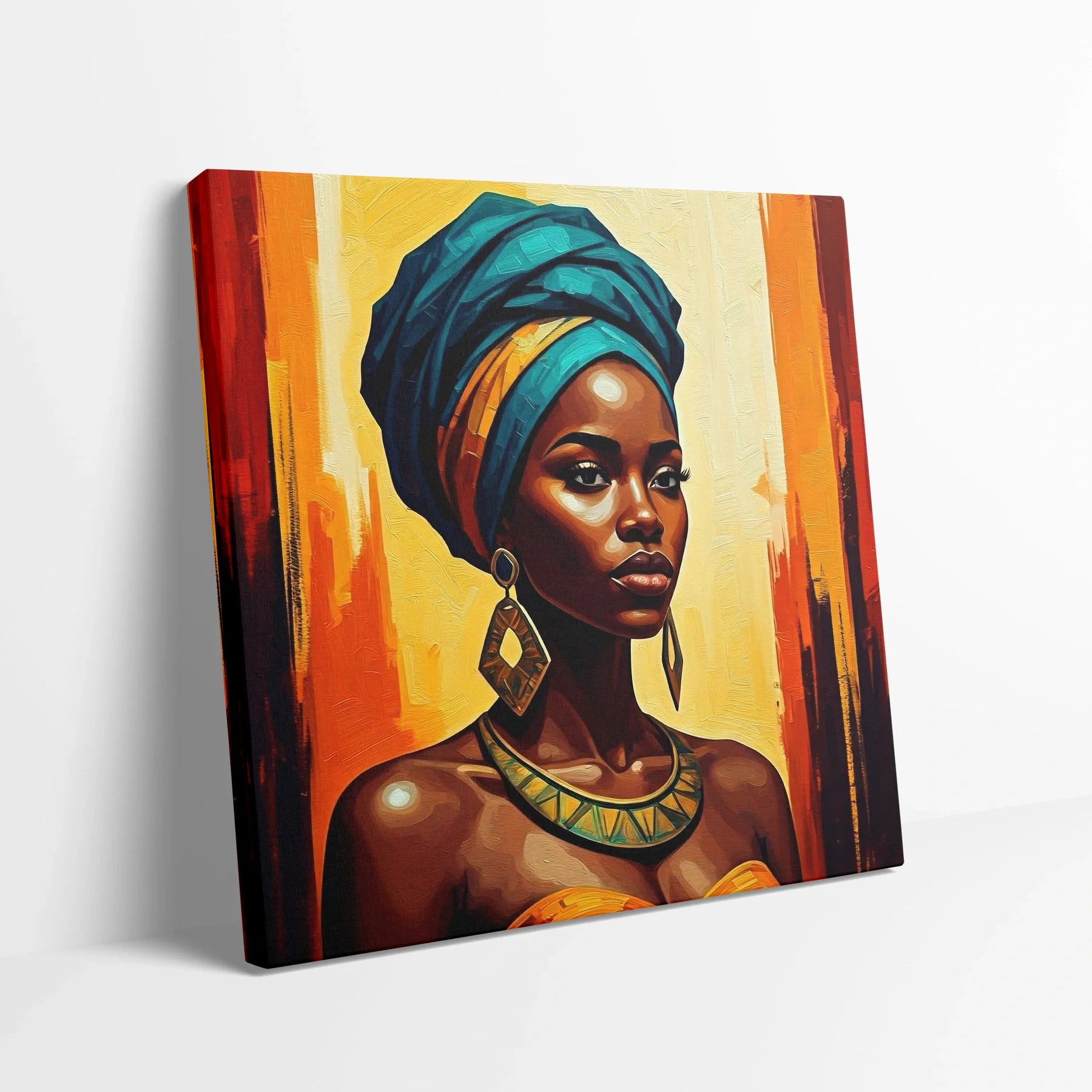Tablou Modern - Femeie Africană cu Accente Colorate - vedere din lateral