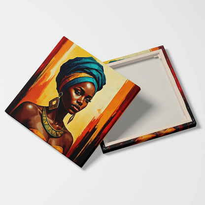 Tablou Modern - Femeie Africană cu Accente Colorate - vedere fata verso