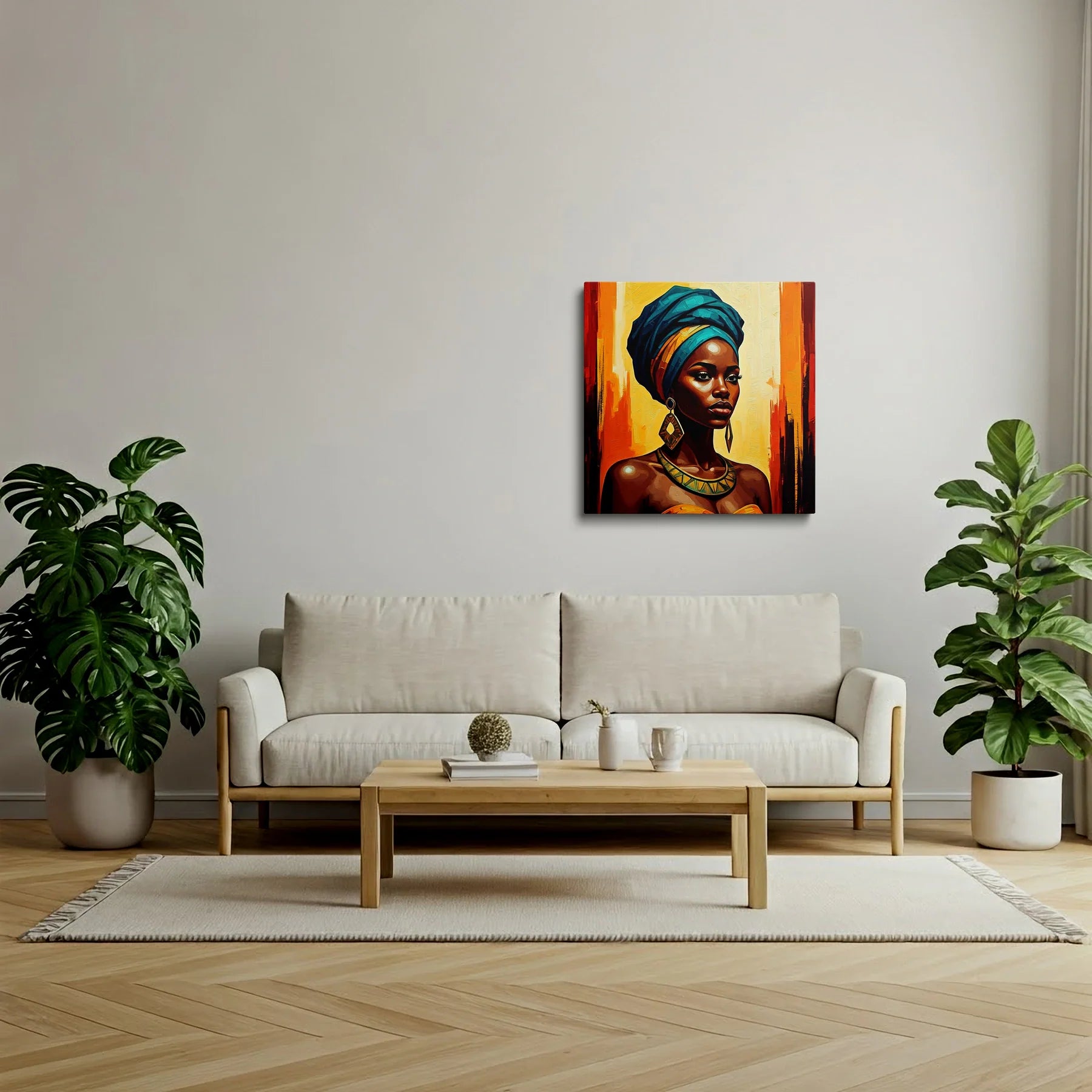 Tablou Modern - Femeie Africană cu Accente Colorate - vedere living