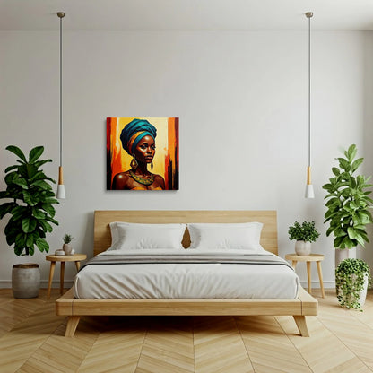 Tablou Modern - Femeie Africană cu Accente Colorate - vedere dormitor
