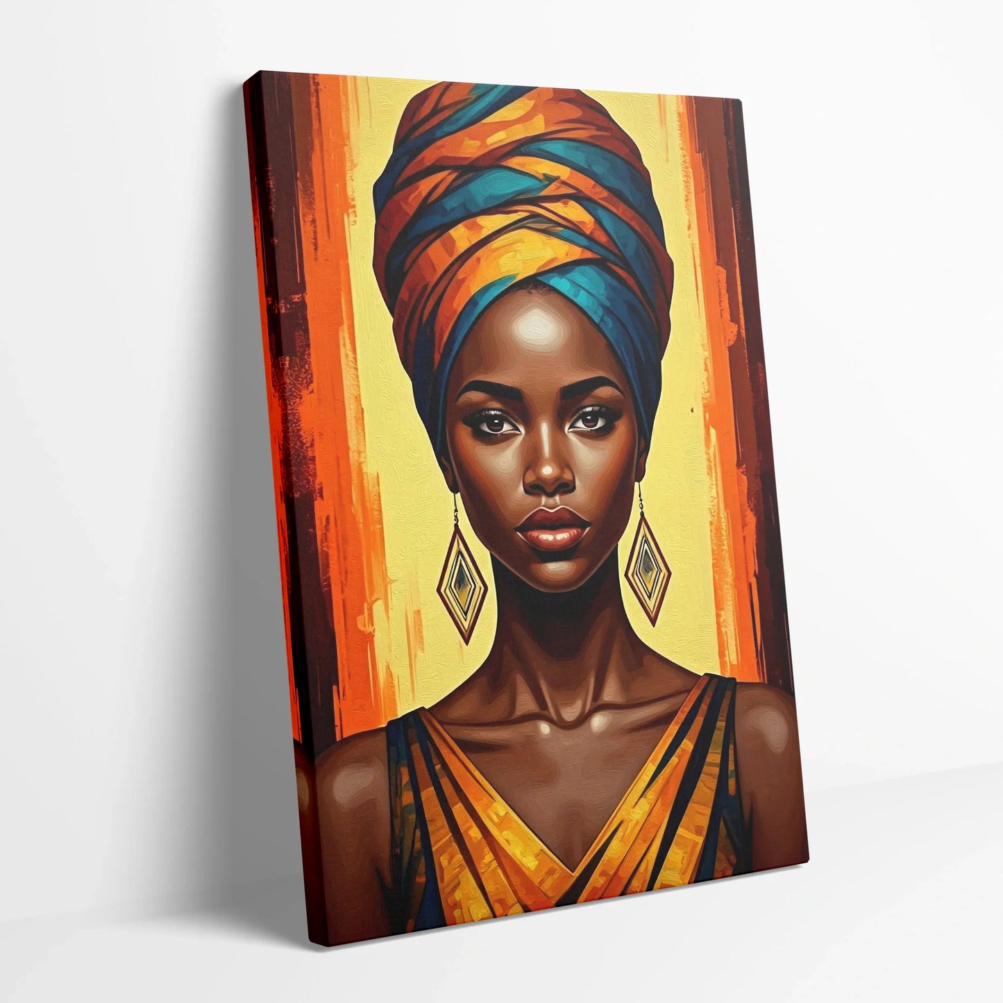 Tablou Modern - Femeie Africană Expresivă - vedere din lateral sprijinit perete