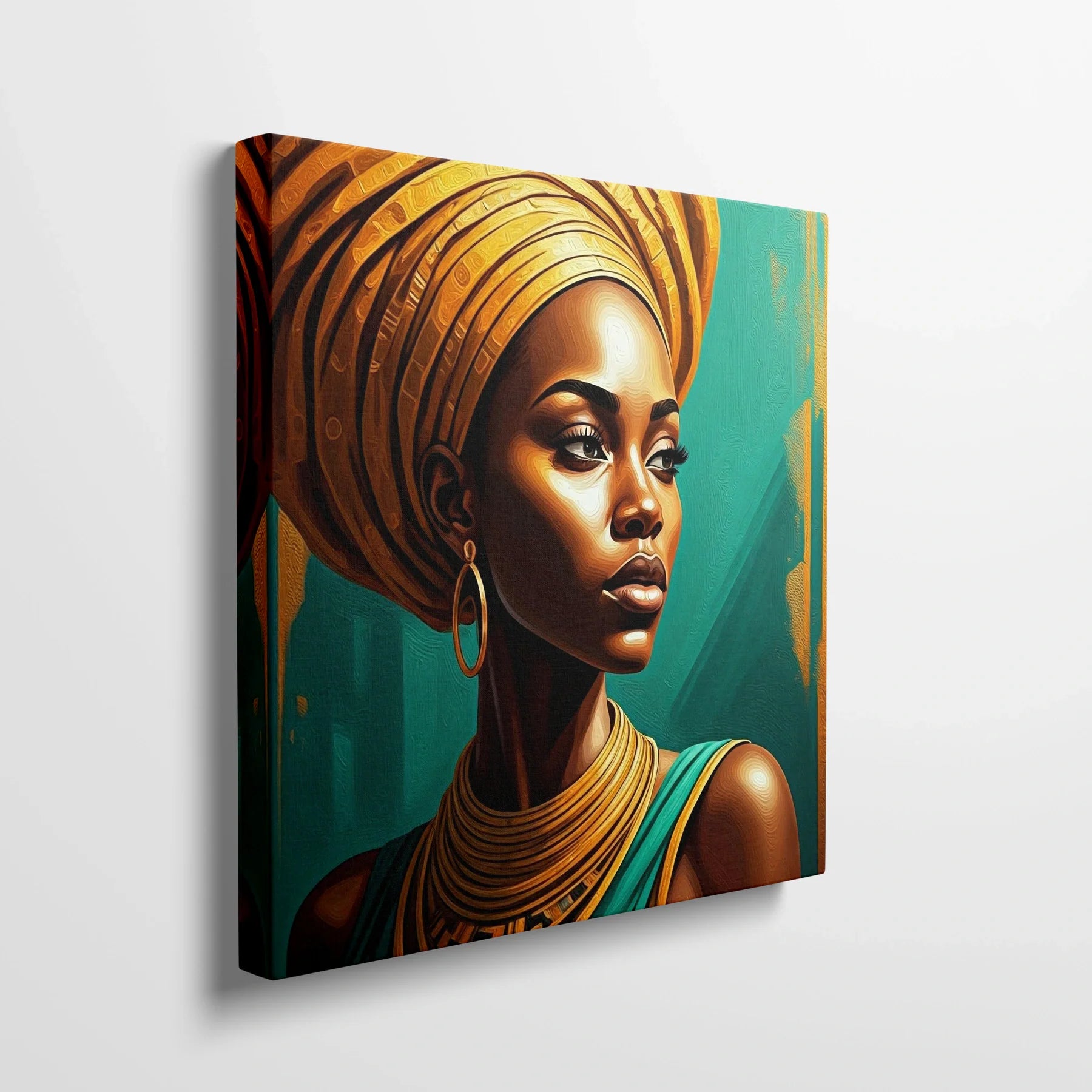 Tablou Modern - Femeie Africană în Stil Artistic - vedere din lateral sprijinit perete