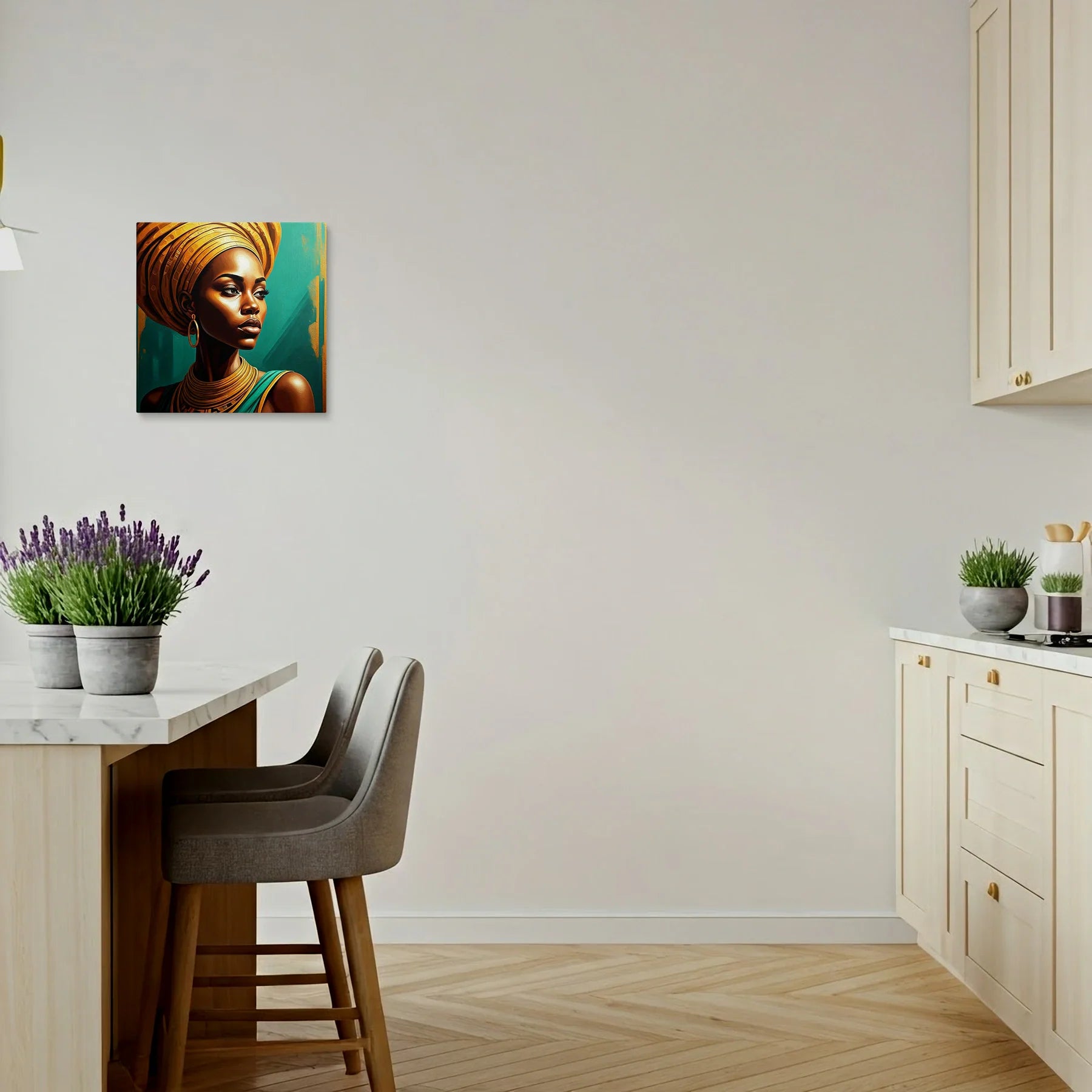 Tablou Modern - Femeie Africană în Stil Artistic - vedere bucatarie