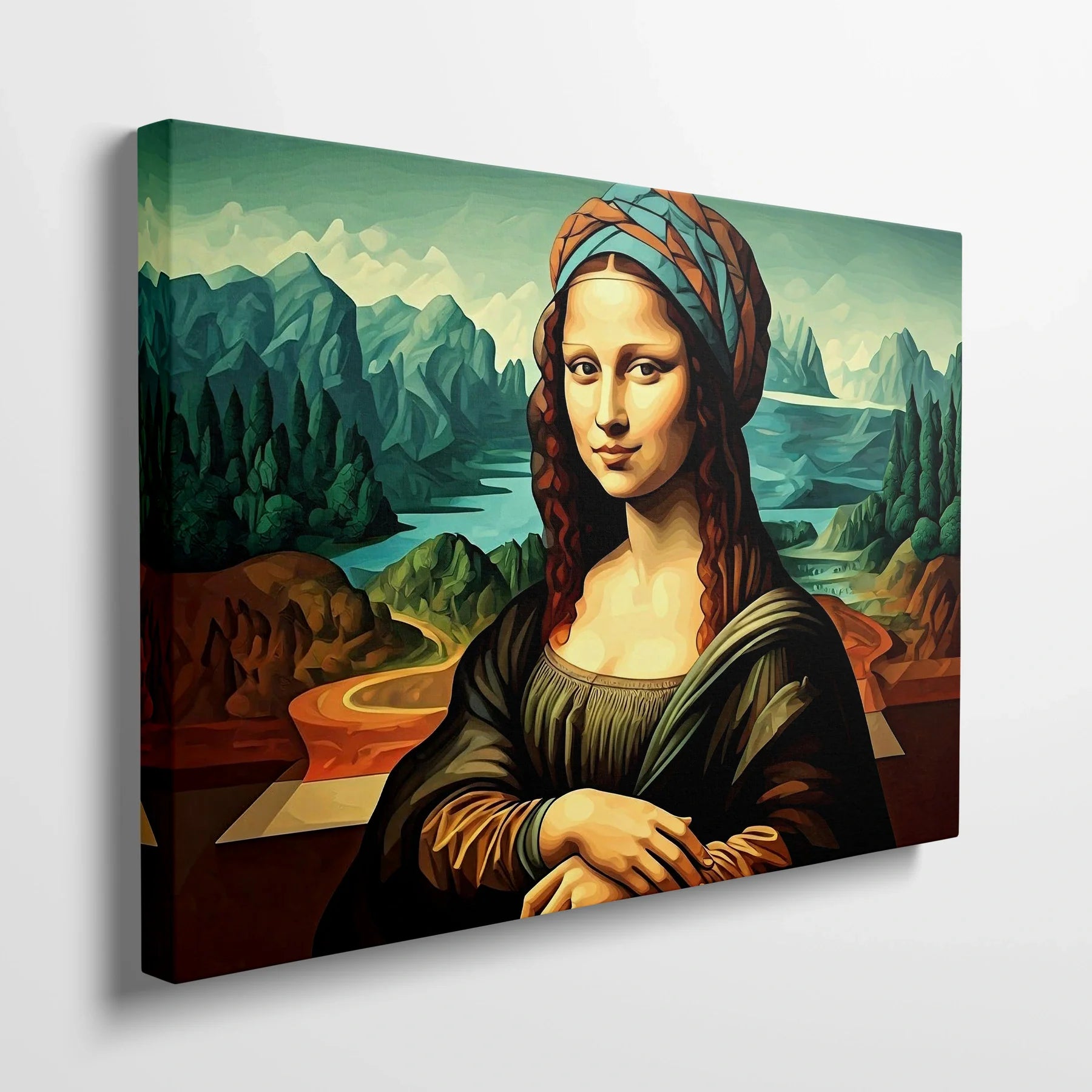 Tablou Modern - Portret Geometric Inspirat de Mona Lisa - vedere din lateral