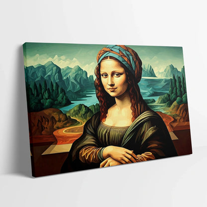 Tablou Modern - Portret Geometric Inspirat de Mona Lisa - vedere din lateral sprijinit perete