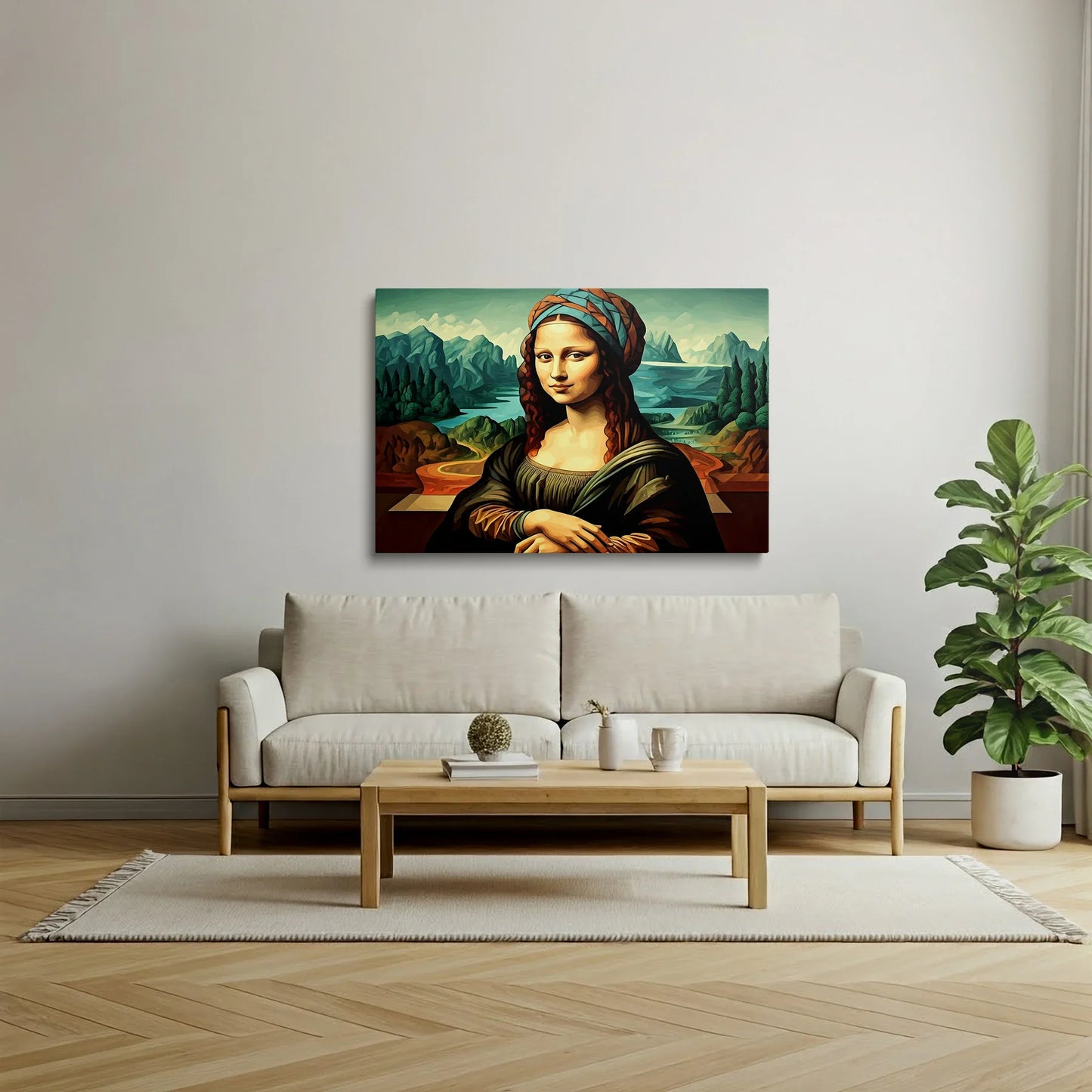 Tablou Modern - Portret Geometric Inspirat de Mona Lisa - vedere living
