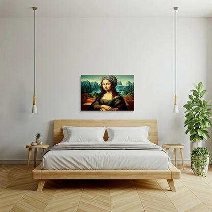 Tablou Modern - Portret Geometric Inspirat de Mona Lisa - vedere dormitor
