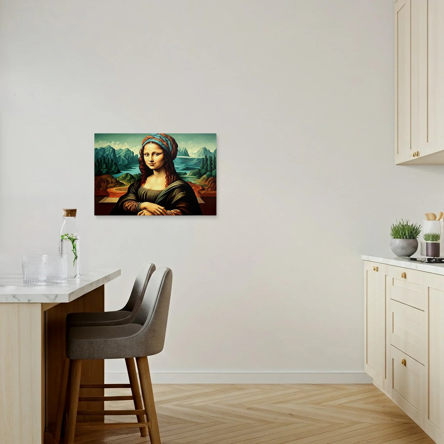 Tablou Modern - Portret Geometric Inspirat de Mona Lisa - vedere bucatarie