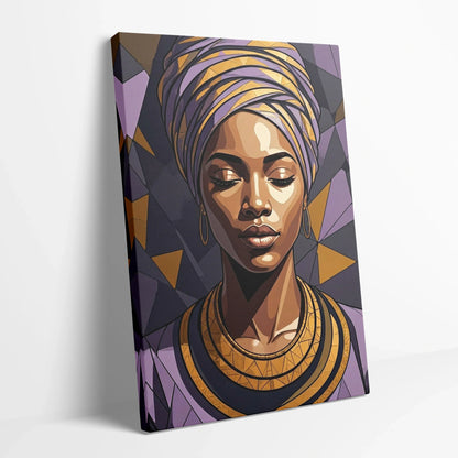 Tablou Modern - Portret Geometric African Expresiv - vedere din lateral sprijinit perete