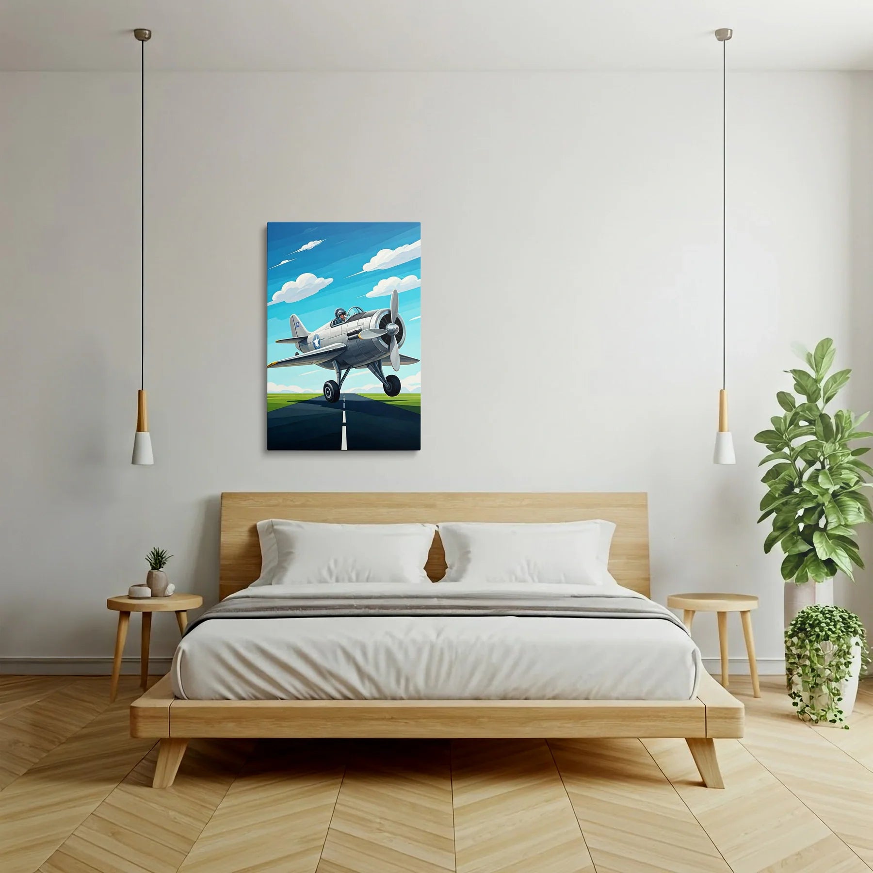 Tablou Modern - Avion Cubist Pe Cerul Albastru - vedere dormitor