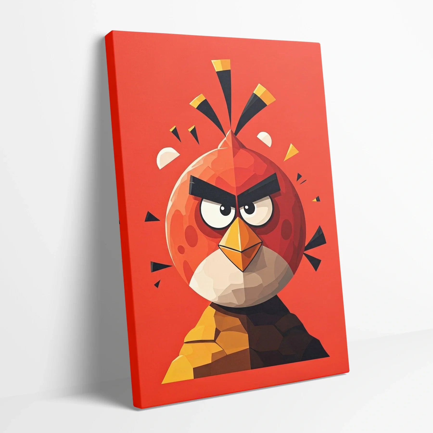 Tablou Modern - Portret Cubist cu Pasăre Într-O Paletă Viu Colorată - vedere din lateral sprijinit perete