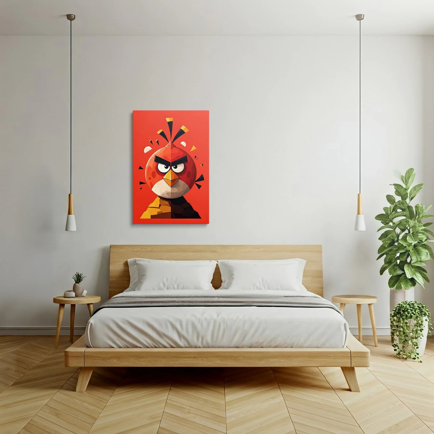 Tablou Modern - Portret Cubist cu Pasăre Într-O Paletă Viu Colorată - vedere dormitor