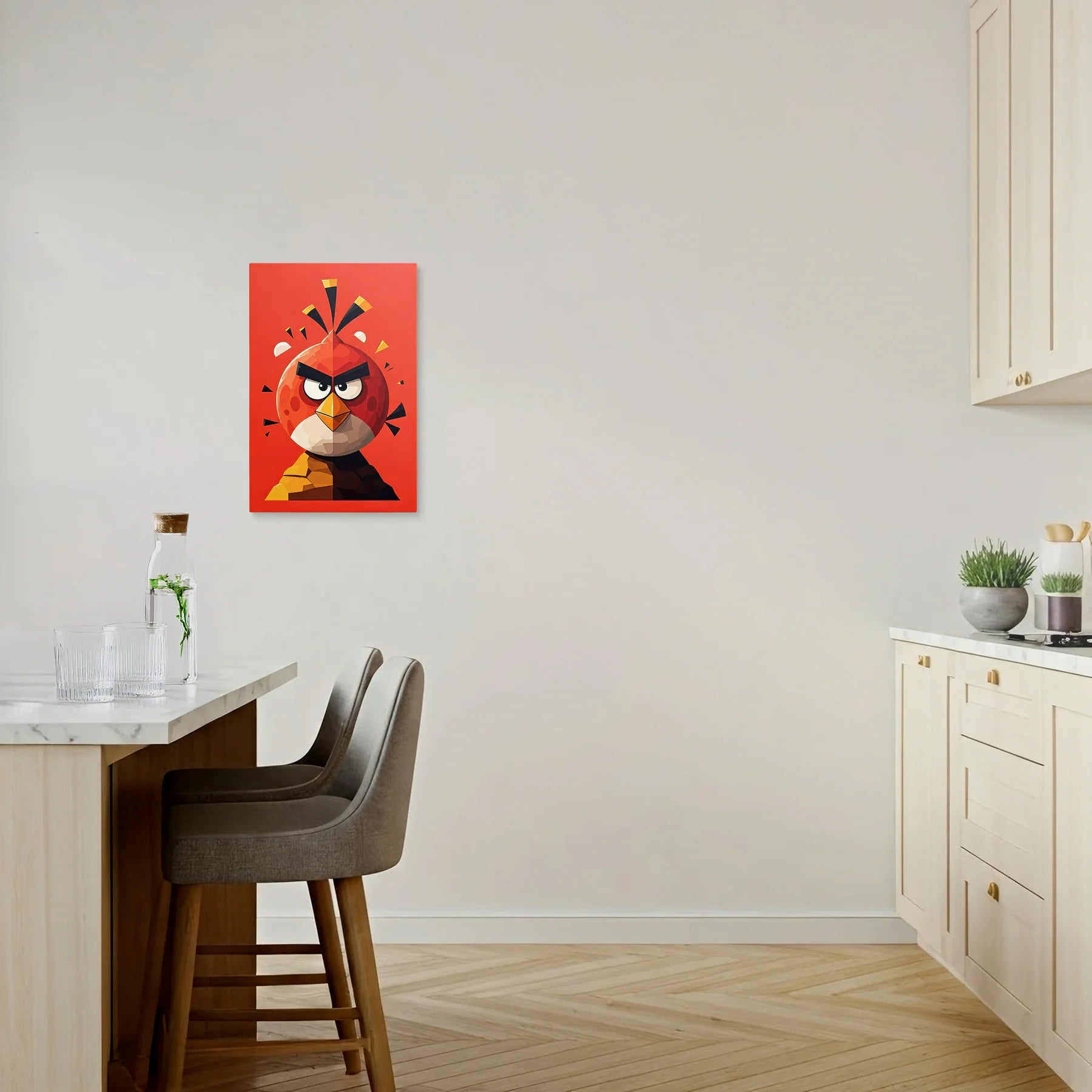 Tablou Modern - Portret Cubist cu Pasăre Într-O Paletă Viu Colorată - vedere bucatarie