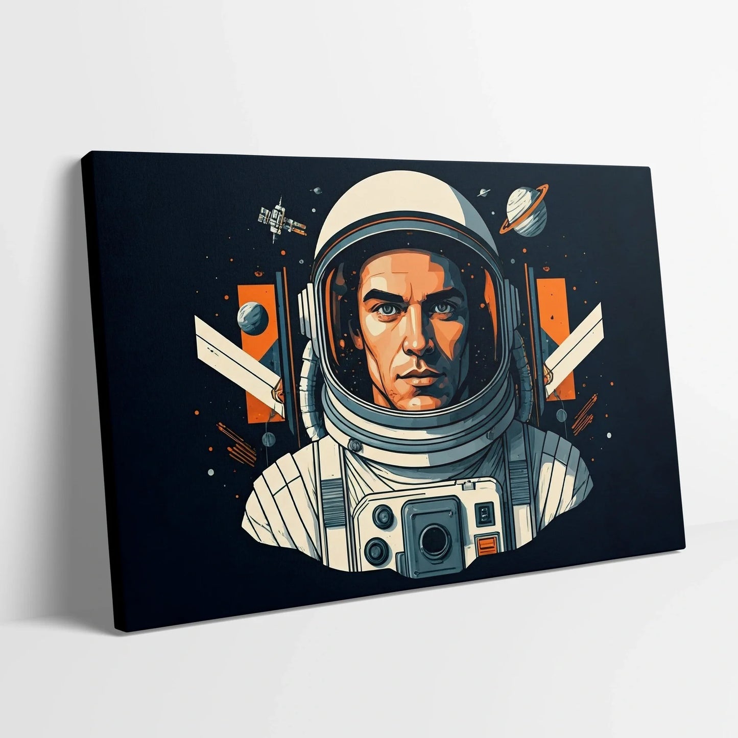 Tablou Modern - Astronaut Cubist Colorat - vedere din lateral sprijinit perete