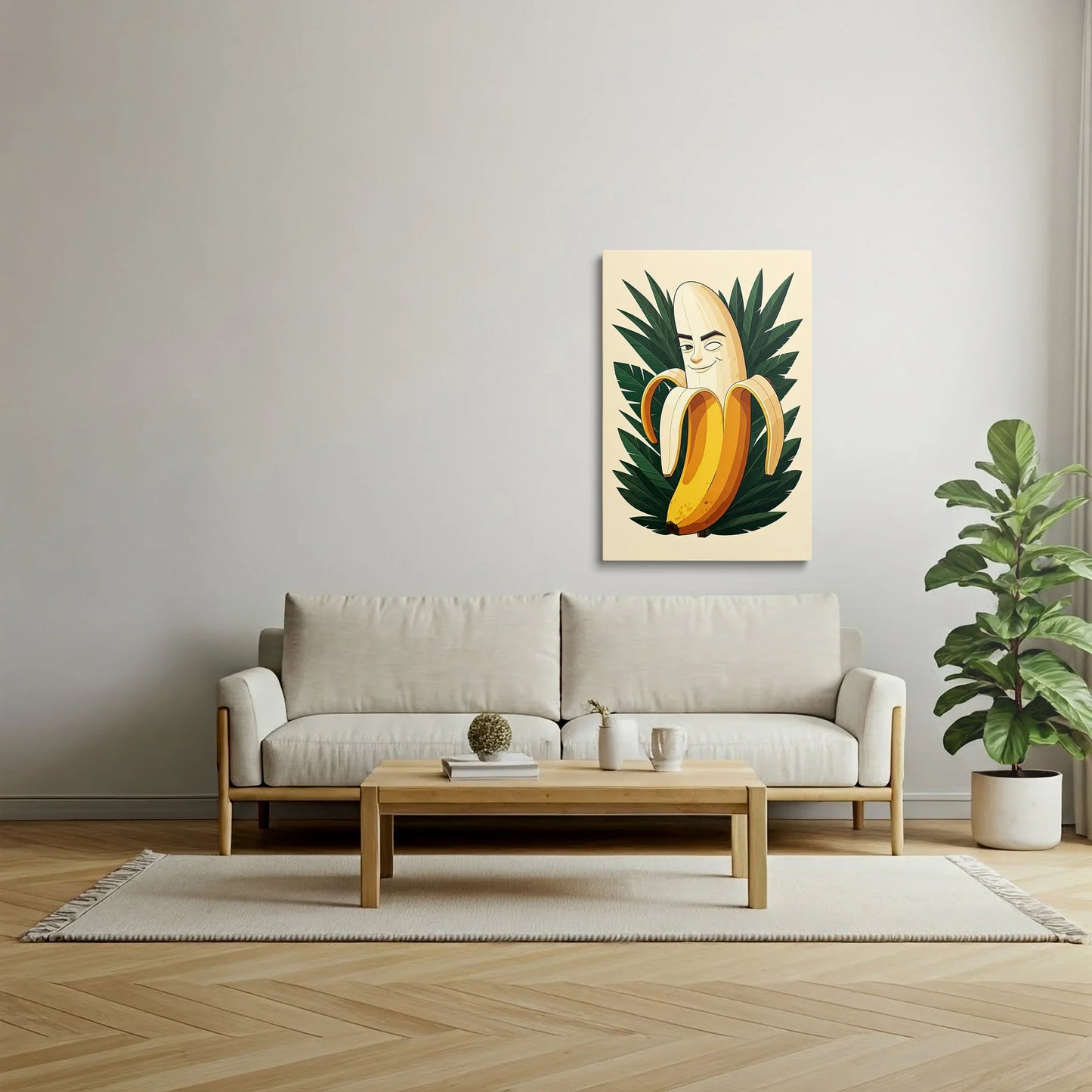 Tablou Modern - Portret Geometric Al Unei Banane Vesele - vedere living