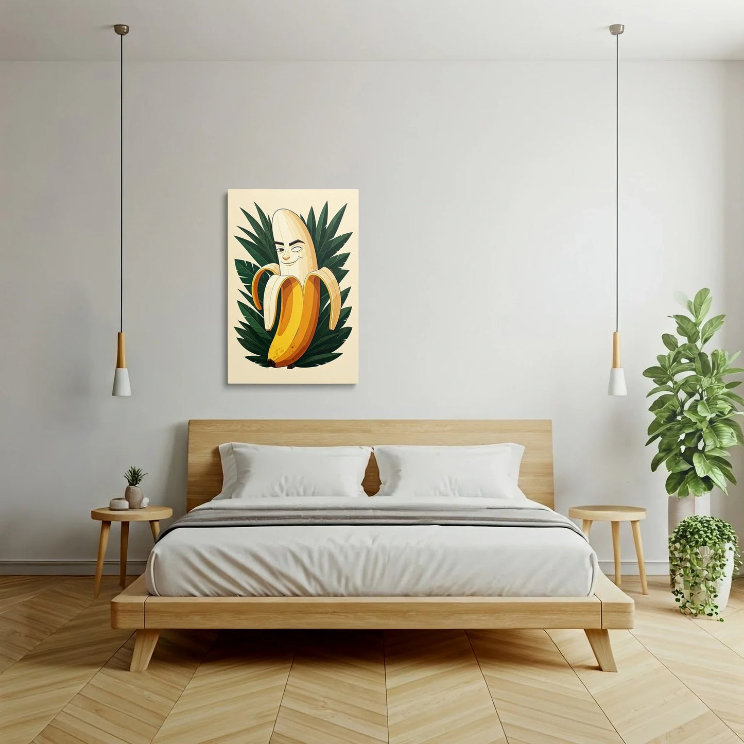 Tablou Modern - Portret Geometric Al Unei Banane Vesele - vedere dormitor