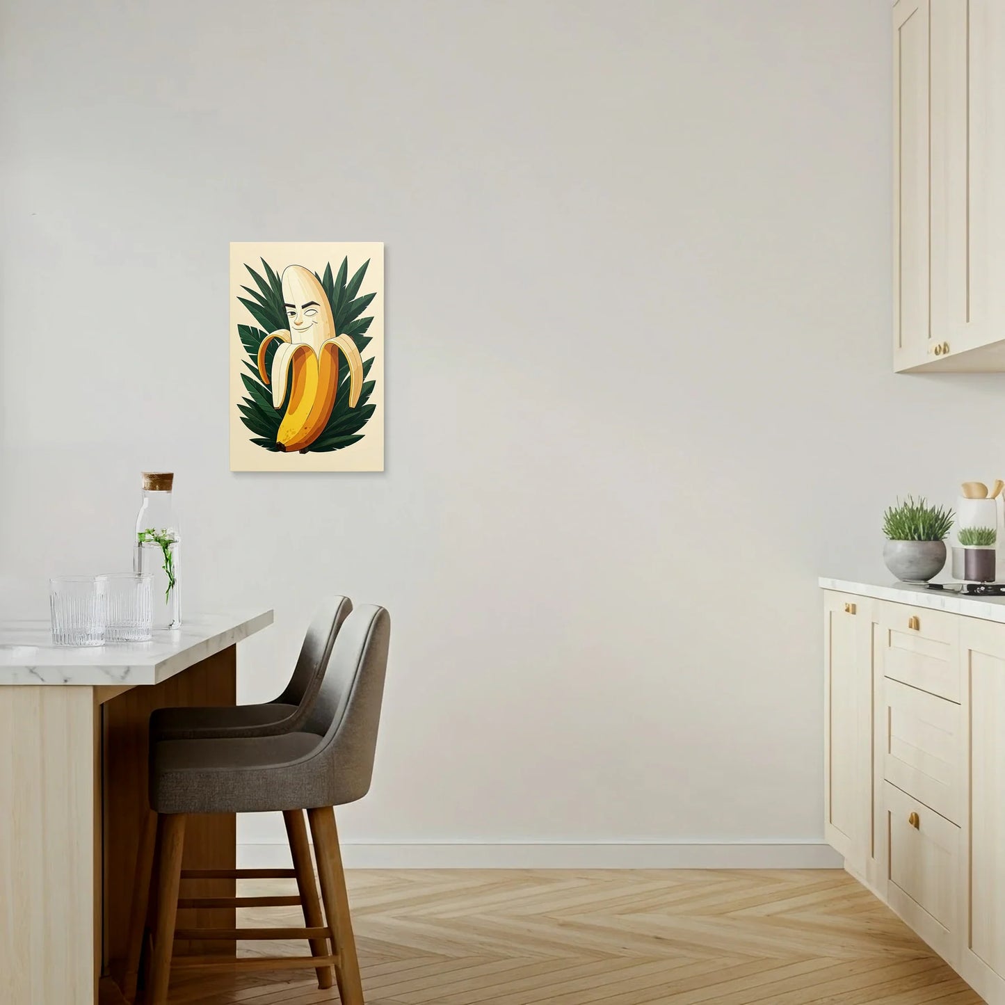 Tablou Modern - Portret Geometric Al Unei Banane Vesele - vedere bucatarie