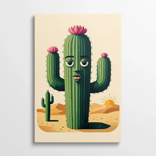 Tablou Modern - Cactus Colorat cu Personaj Amuzant - vedere din fata