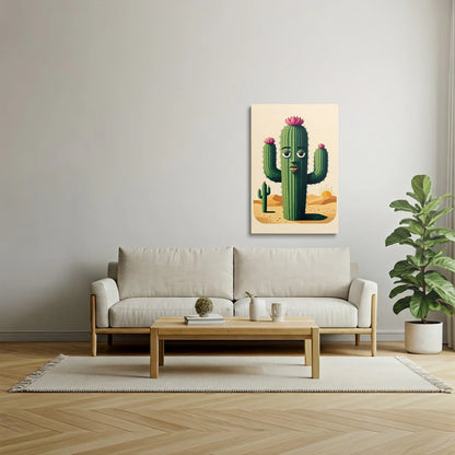Tablou Modern - Cactus Colorat cu Personaj Amuzant - vedere living
