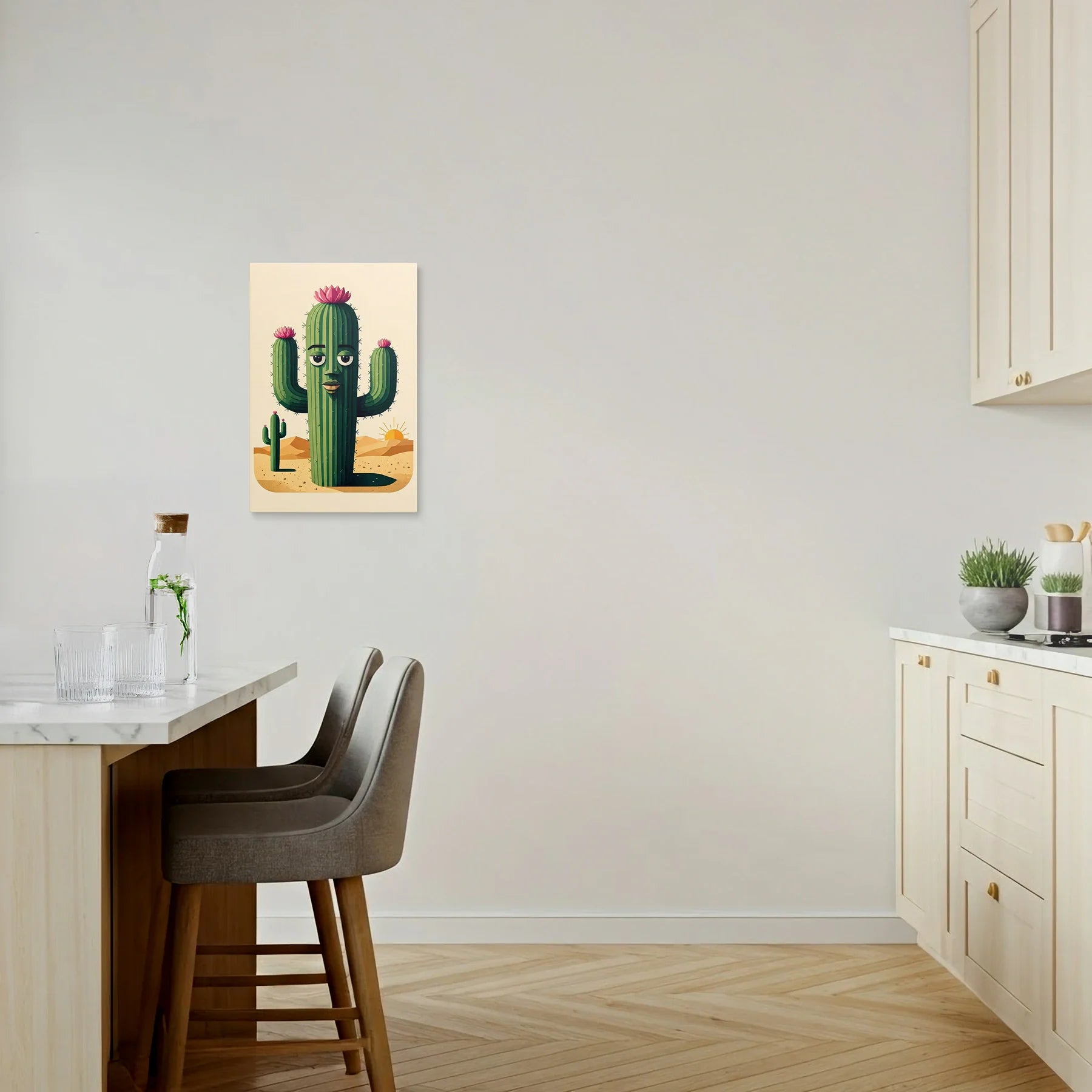 Tablou Modern - Cactus Colorat cu Personaj Amuzant - vedere bucatarie