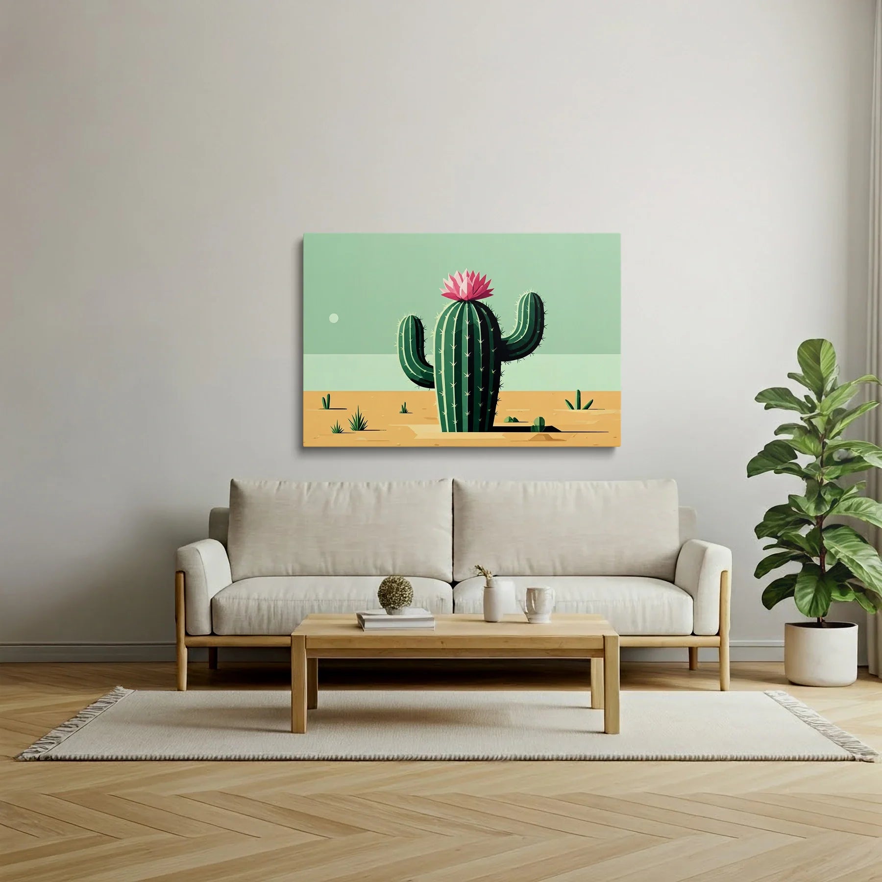 Tablou Modern - Cactuș cu Flori Colorate - vedere living