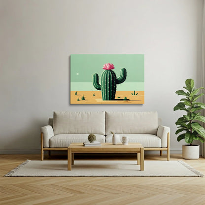 Tablou Modern - Cactuș cu Flori Colorate - vedere living