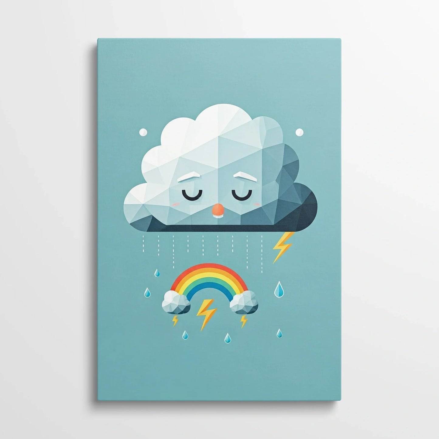 Tablou Modern - Portret Geometric cu Nor și Curcubeu - vedere din fata