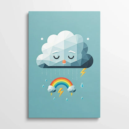 Tablou Modern - Portret Geometric cu Nor și Curcubeu - vedere din fata
