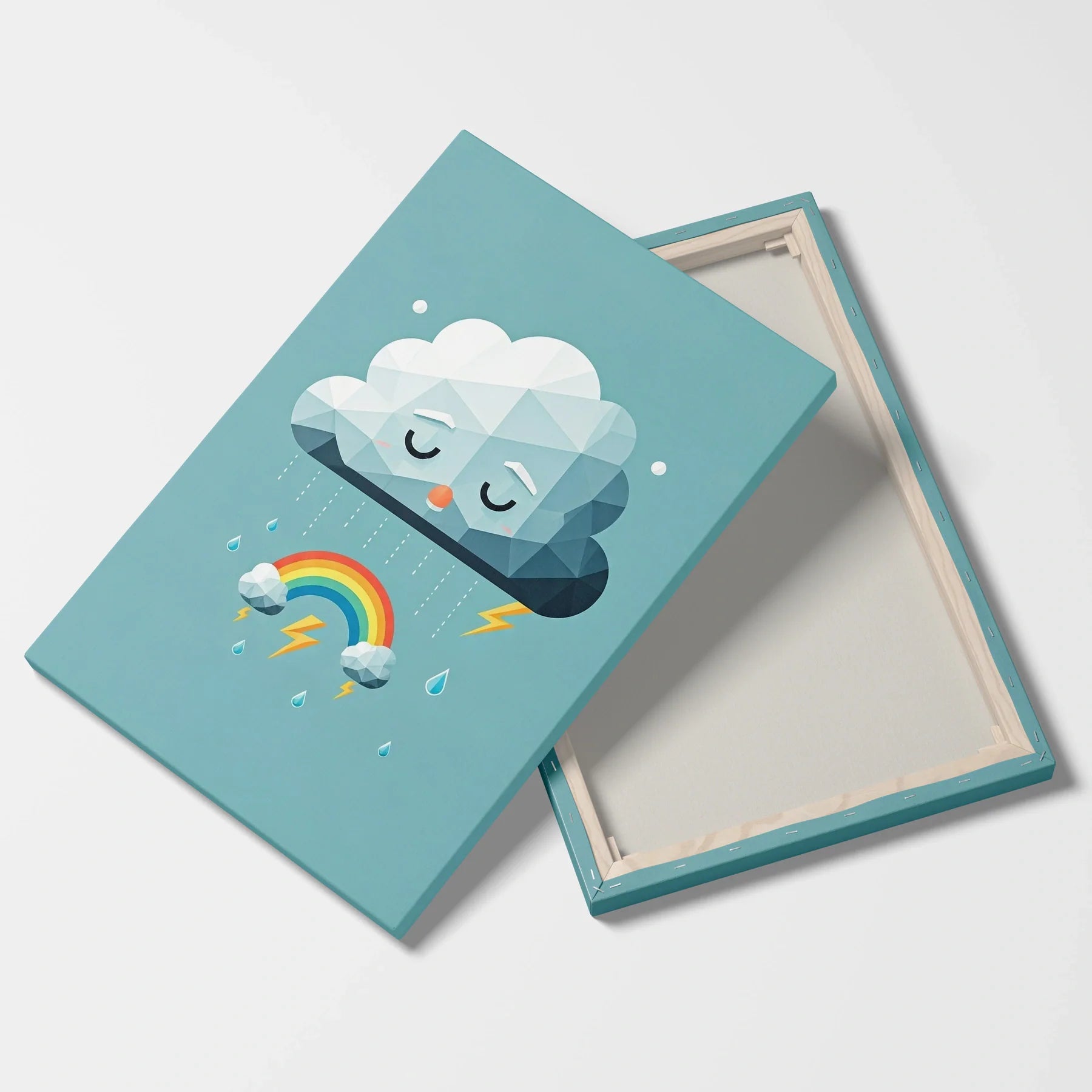 Tablou Modern - Portret Geometric cu Nor și Curcubeu - vedere fata verso