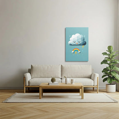 Tablou Modern - Portret Geometric cu Nor și Curcubeu - vedere living