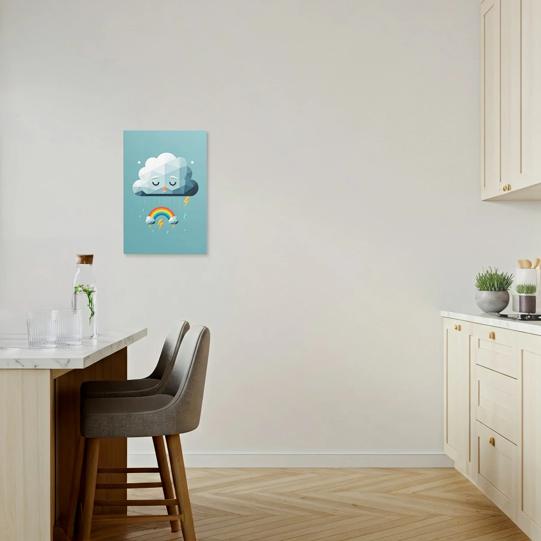 Tablou Modern - Portret Geometric cu Nor și Curcubeu - vedere bucatarie