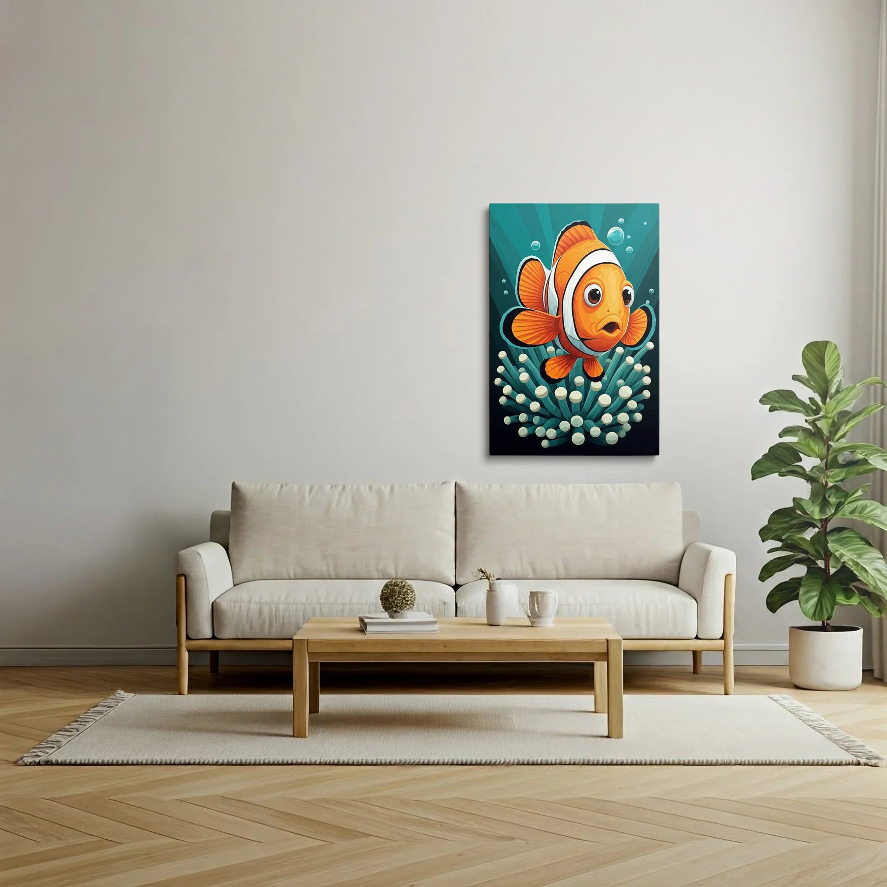 Tablou Modern - Portret Geometric Al Peștelui Clovn - vedere living