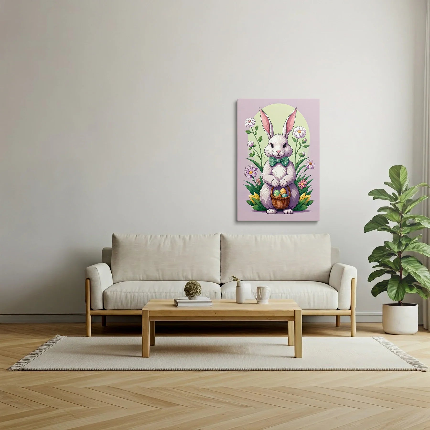 Tablou Modern - Rătăcitul Iepuraș de Paște Colorat - vedere living