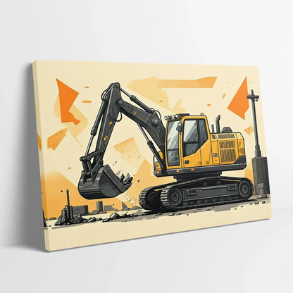Tablou Modern - Excavator Cubist Pentru Camera Copiilor - vedere din lateral sprijinit perete