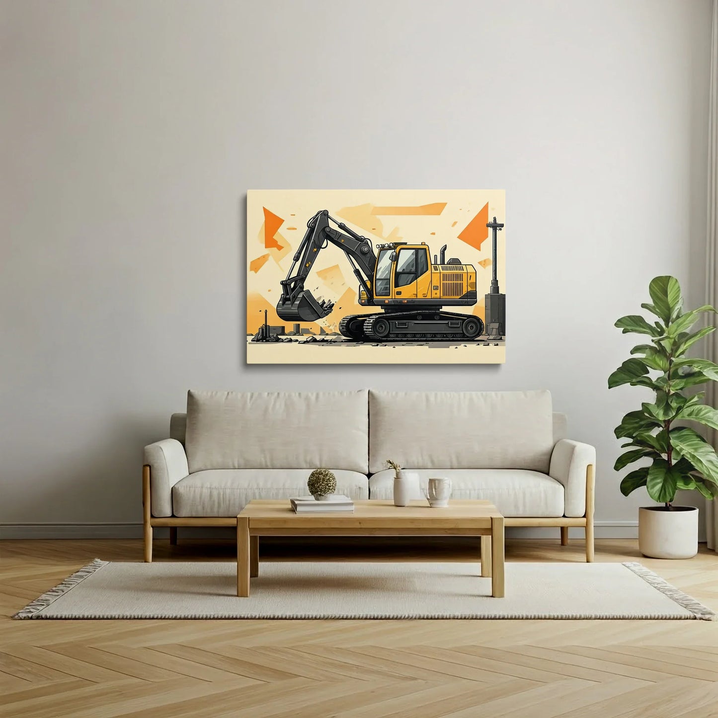 Tablou Modern - Excavator Cubist Pentru Camera Copiilor - vedere living