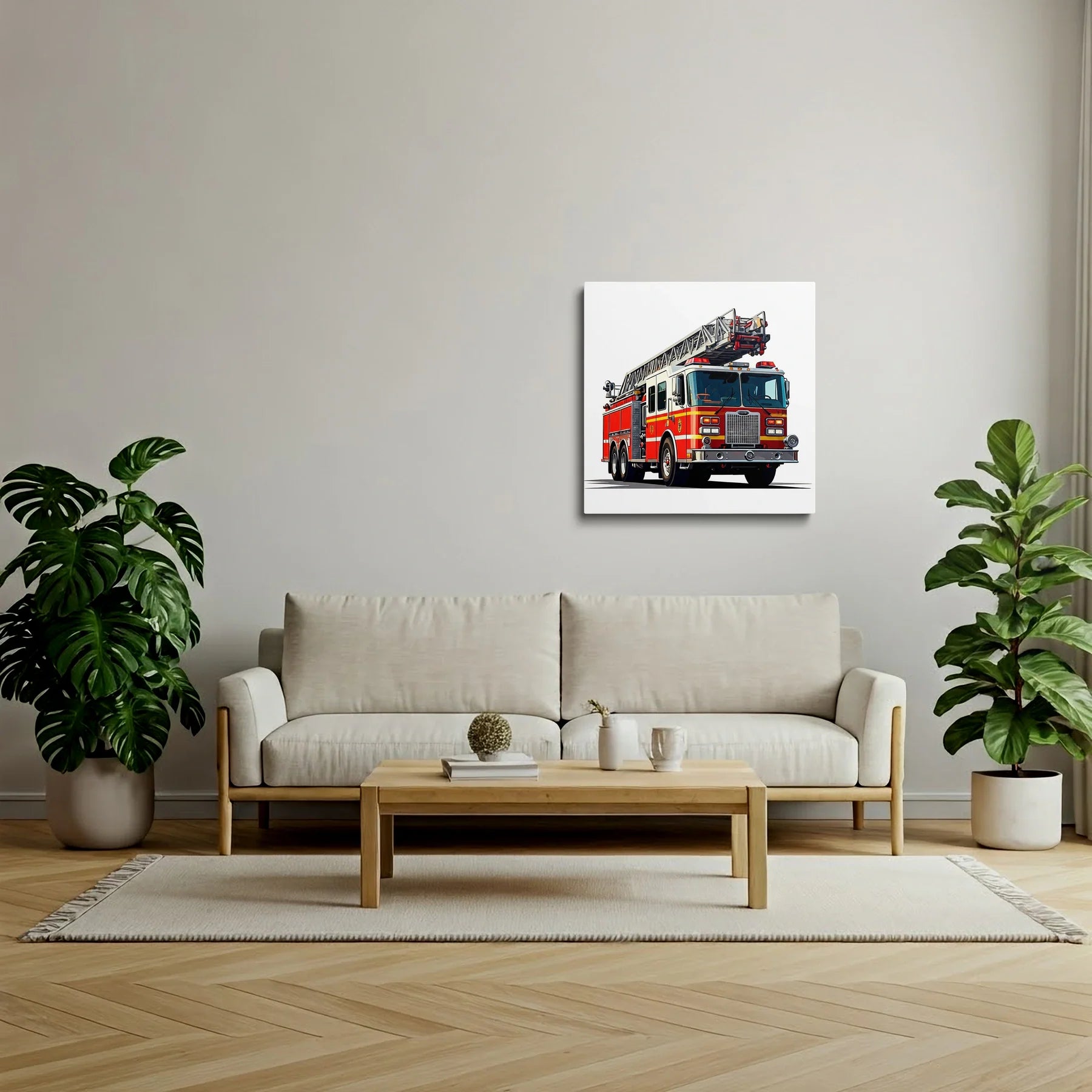 Tablou Modern - Camion de Pompieri Cubist Colorat - vedere living