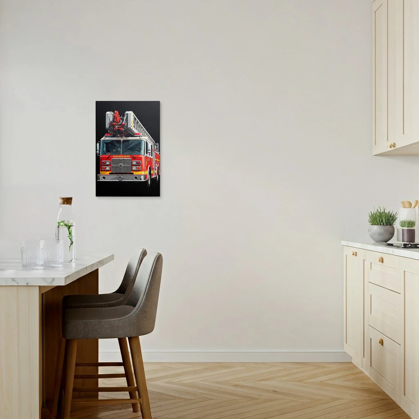 Tablou Modern - Camion de Pompieri Cubist - vedere bucatarie