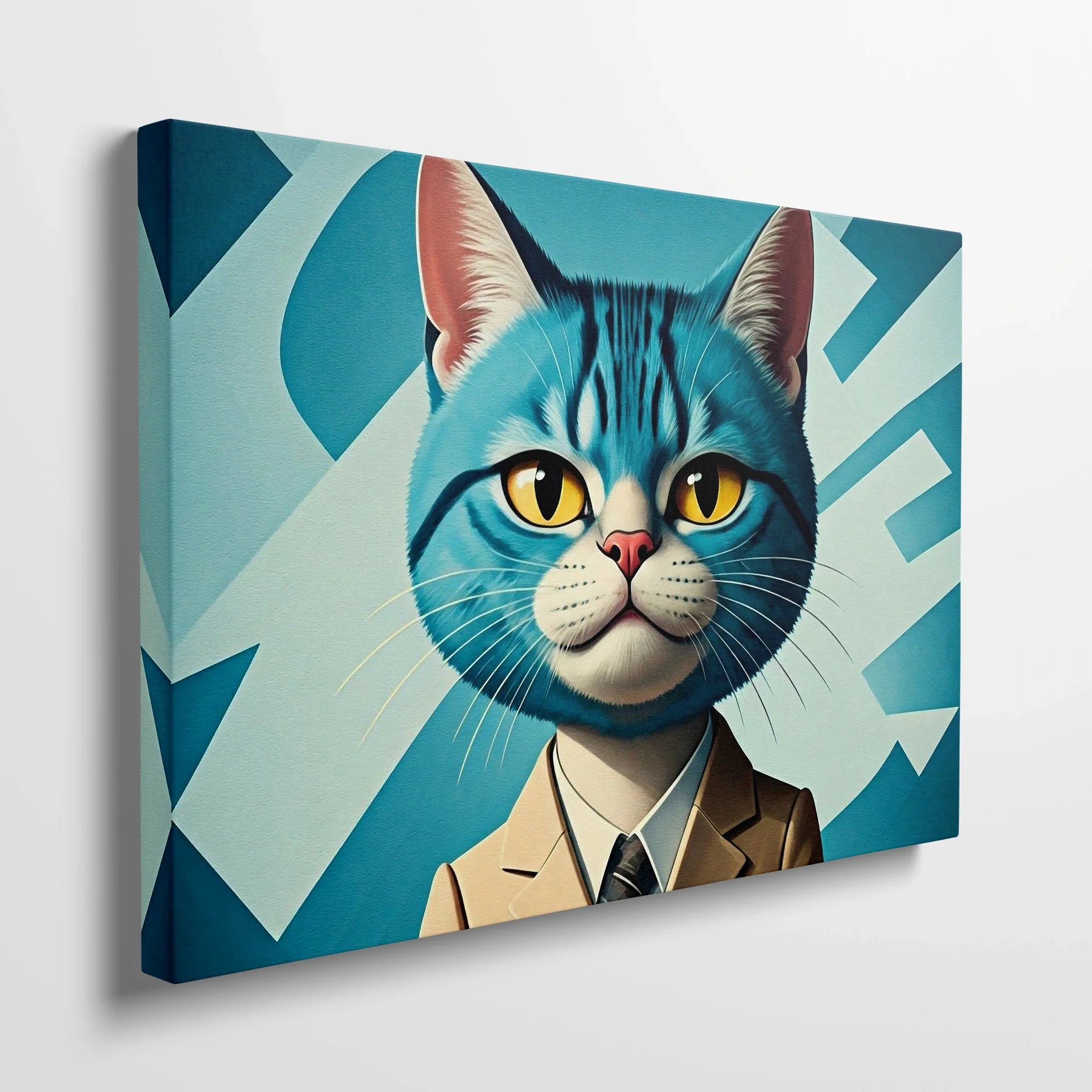 Tablou Modern - Portret Cubist cu Pisică Colorată - vedere din lateral