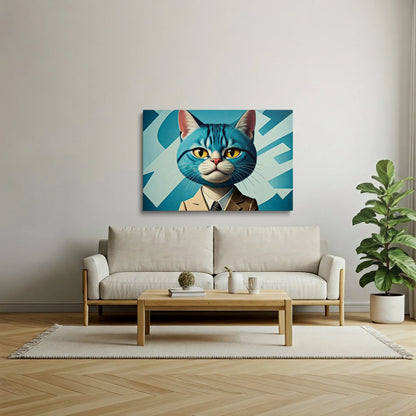 Tablou Modern - Portret Cubist cu Pisică Colorată - vedere living